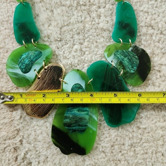 Green, Blue and Goldtone Statement Necklace with Earrings Set - Picture 16 of 16